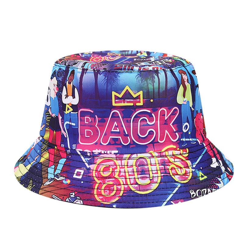 80s 90s Vintage Geometric Print Fisherman Hat With Sun Protection For Outdoor Activities