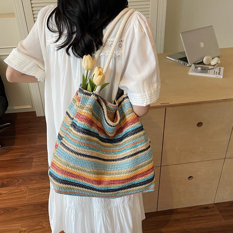 Woven Straw Tote Shoulder Crossbody Bag Women Commuter Beach Vacati Large Capacity Fashi Handbag