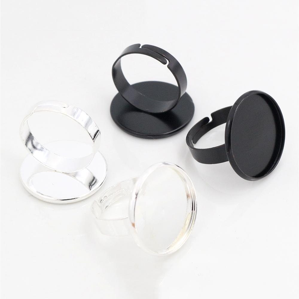 12mm 20mm 25mm 10pcs Black Silver Plated Adjustable Ring Settings Blank/Base,Fit 12/20/25mm Glass Cabochons;Ring Bezels