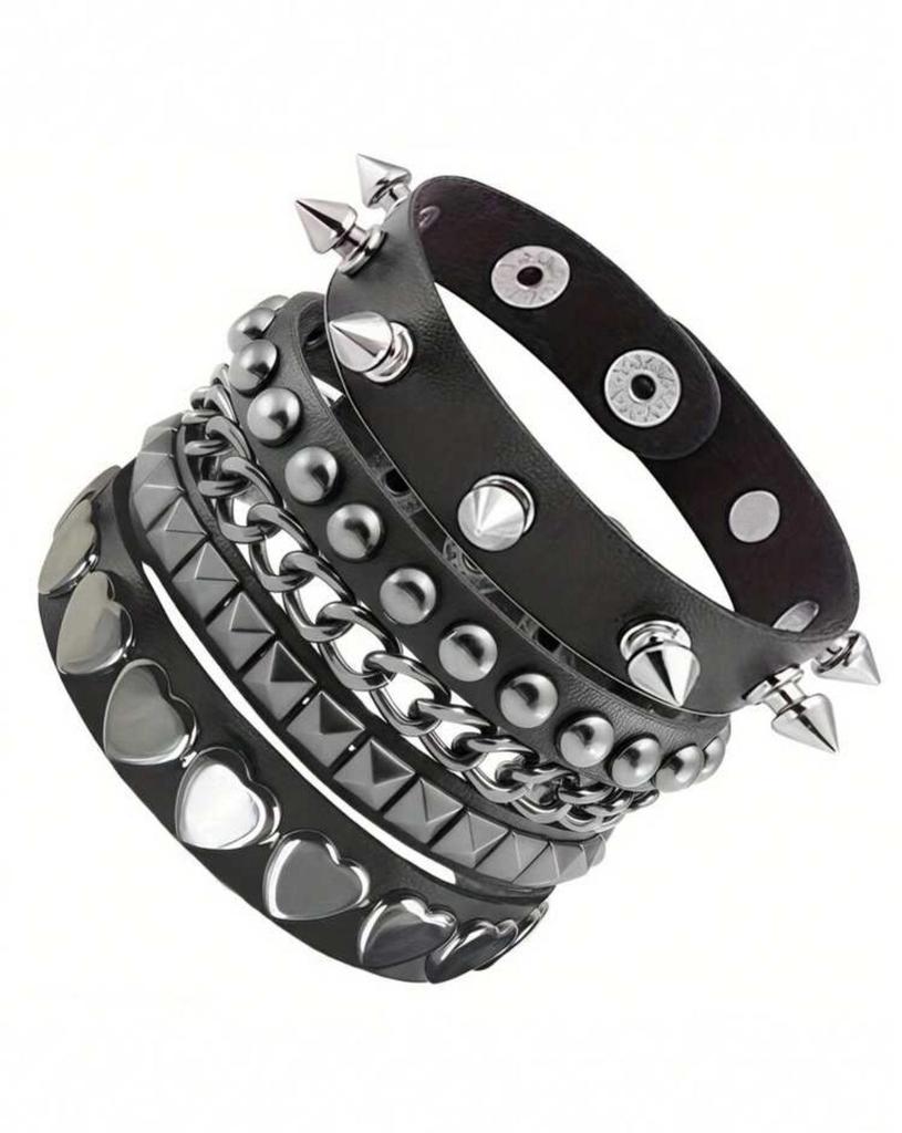 Men's Punk Style Multi-layer Leather Bracelet with Rivets - Hip Hop Fashion Accessory