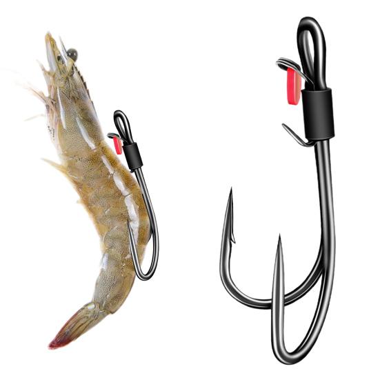 Lot de 5 ou 10 hameçons doubles robustes pour pêche à la crevette vivante, hameçons barbelés pour pêche en eau douce et salée, accessoires de pêche