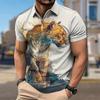 Erkek Gömlek Polo Casual Fermuar Kısa Kollu Moda Casual Fermuar Yaz Bahar Normal Kesim Hayvan Desenleri 3D Baskılı Gömlek