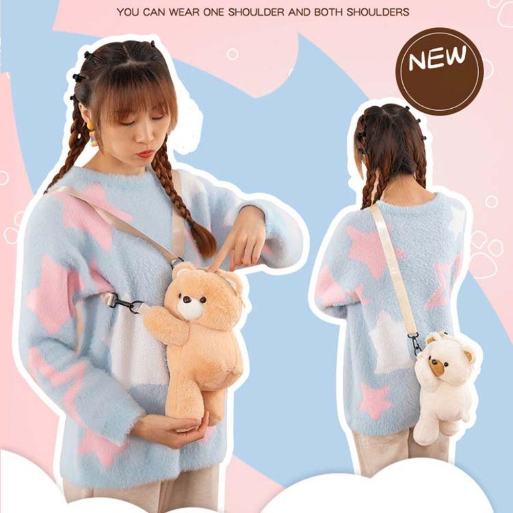 Large Capacity Plush Bear Crossbody Bag Doll Animal Shoulder Bag Children Backpack  Students