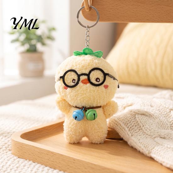 Decorative Bell Accessory Cute Glasses Pig Plush Keychain, Soft Stuffed Animal Pendant with Bell, Key Cartoon Bag Charm for Backpack, Mini Doll