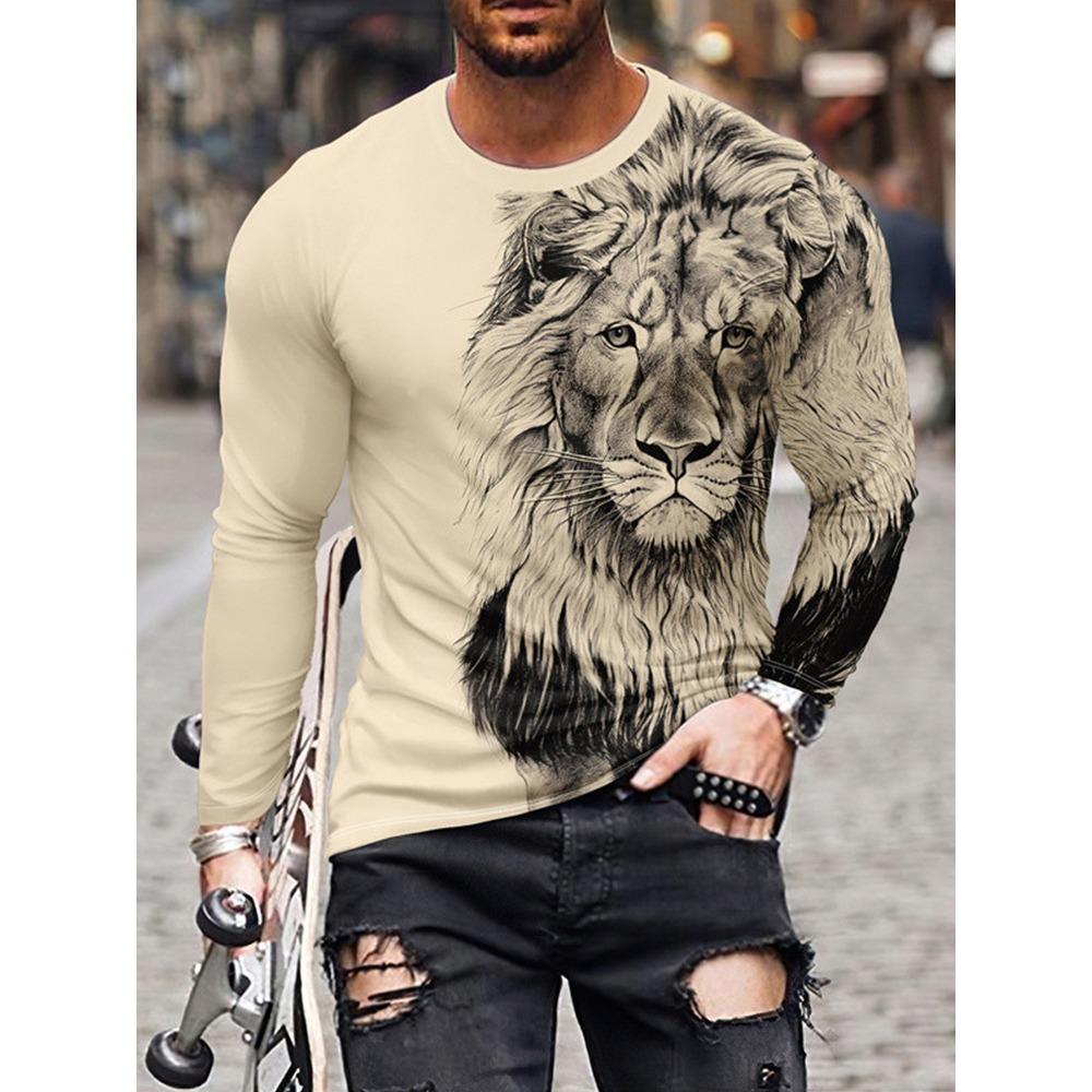 2025 3D Wolf Pack Print Men's Long-sleeved T-shirt Street Style Men's Warm Top For Autumn And Winter Daily Casual Men's Shirt