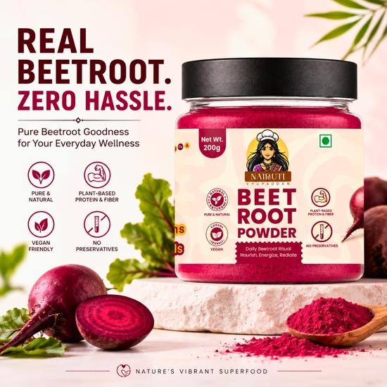 Nairuti Vyutpadan Beetroot Powder 200g | 100% Pure Dried Beetroot | Natural Superfood for Smoothies, Juices, Cooking & Baking