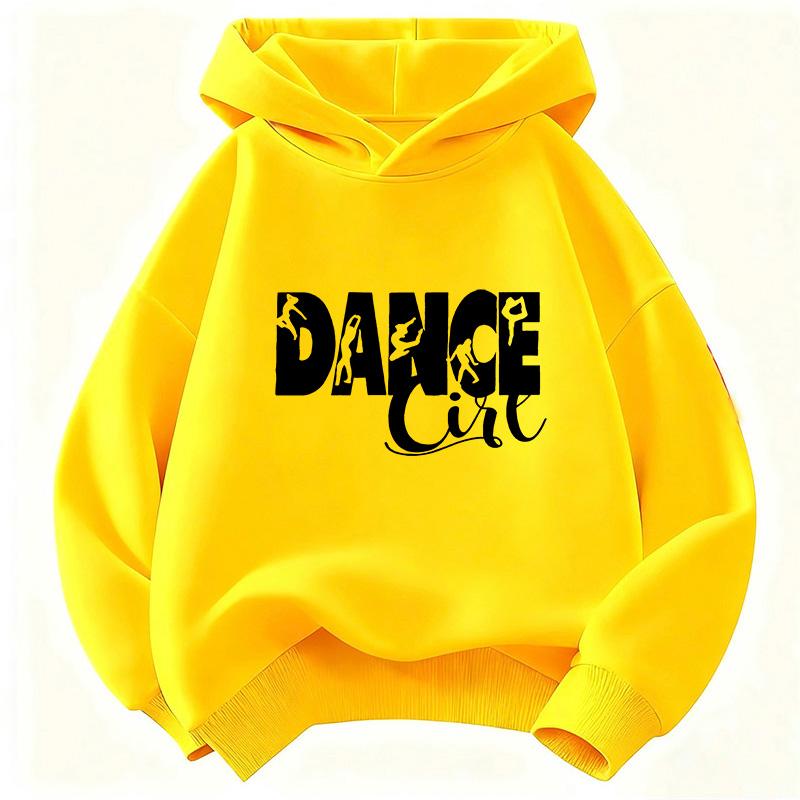 Sweat à capuche imprimé lettre Danseuse pour enfants Sweat à capuche pour enfants Années 90 Filles Automne Hiver Sweats à capuche décontractés