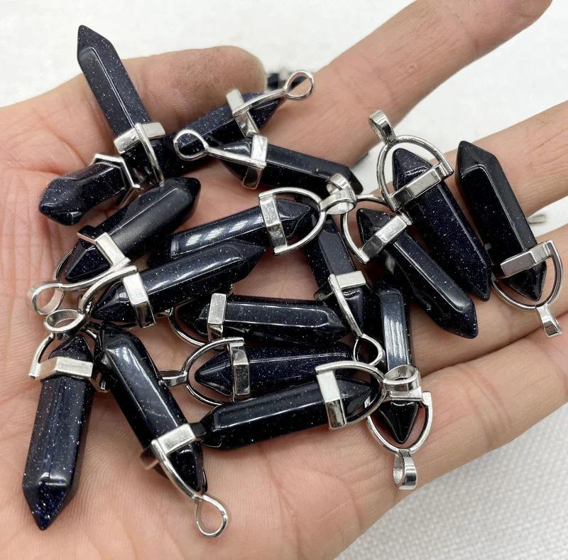European-American Natural Crystal Hexagonal Pendant Necklace with Black Wax Cord
