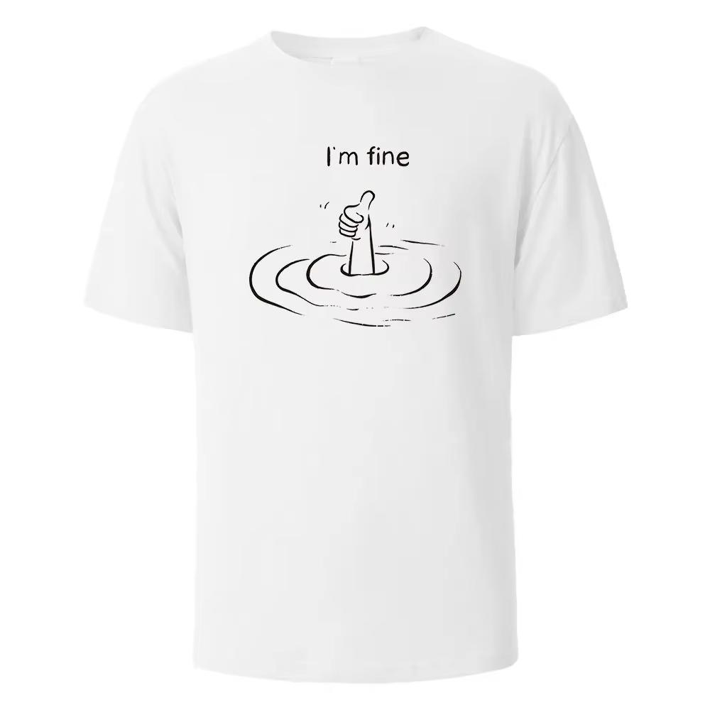 I'm Fine Print T-Shirt Summer Tees For Men Women Oversize Casual Short Sleeve Tops