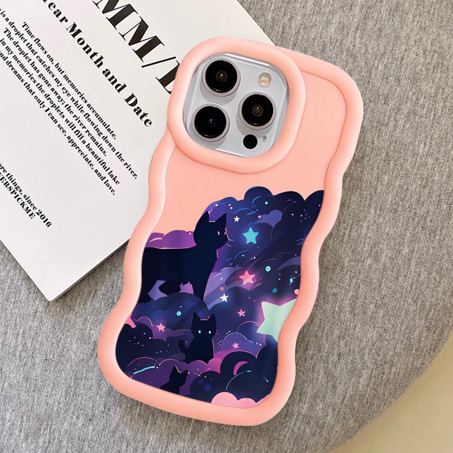 Case for iPhone 18 16 Pro Max XR 17 Air 15 Plus 8 13 11 12 14 Soft Phone Cover Black Cat Starry Night