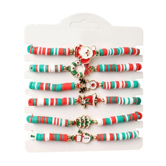 Christmas Beaded Bracelets Handmade Polymer Clay Beads Stretch Bracelets Bulk White Red Green Friendship Holiday Jewelry Gift for Women Girls