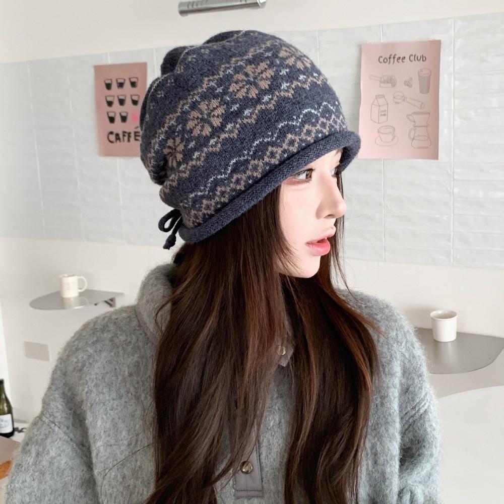 Thick Knit Knit Beanie Fair Isle Pattern Beanie Vintage Warm Hat Autumn Winter