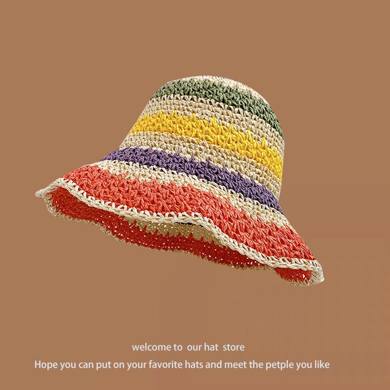 Hat Women's Spring and Summer Versatile Big Brim Straw Hat Summer Seaside Bucket Hat Face Small Sunscreen Hat Sun Hat