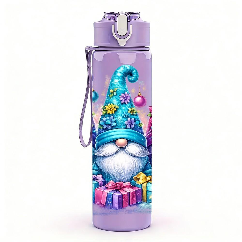 1PC Three Gnome Cute Christmas Cartoon 750ml Color Plastic Sports Water Bottle Leakproof Flip Straw Lid Suitable for Sports Office Home Use