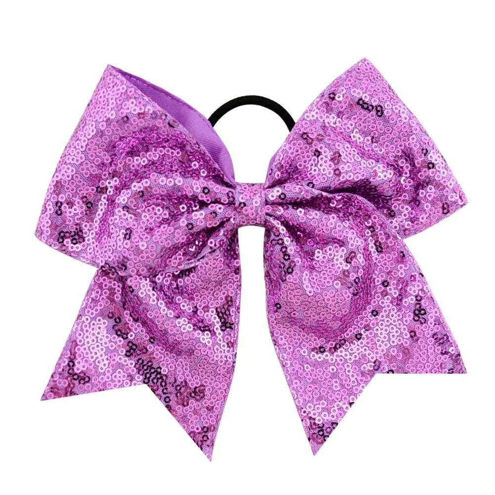 8 Inch Fashion Sequins Dovetail Bow Hair Loop Shiny Bows with Elastic Hair Ties Sparkly Headwear for Girls