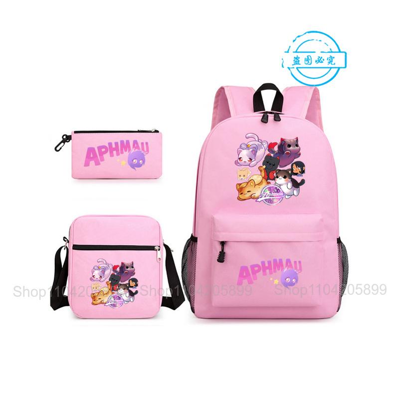 Aphmau Rucksack Schüler Mochila Schultasche Federmäppchen Umhängetasche 3-teiliges Set Mode Mädchen Jungen Spiel Cartoon Schultasche Geschenk