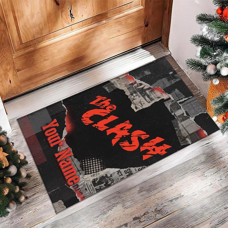 The Clash Crystal Velvet Rug, Custom Name Text Personalized Non‑Slip Floor Mat for Home Decor Gift