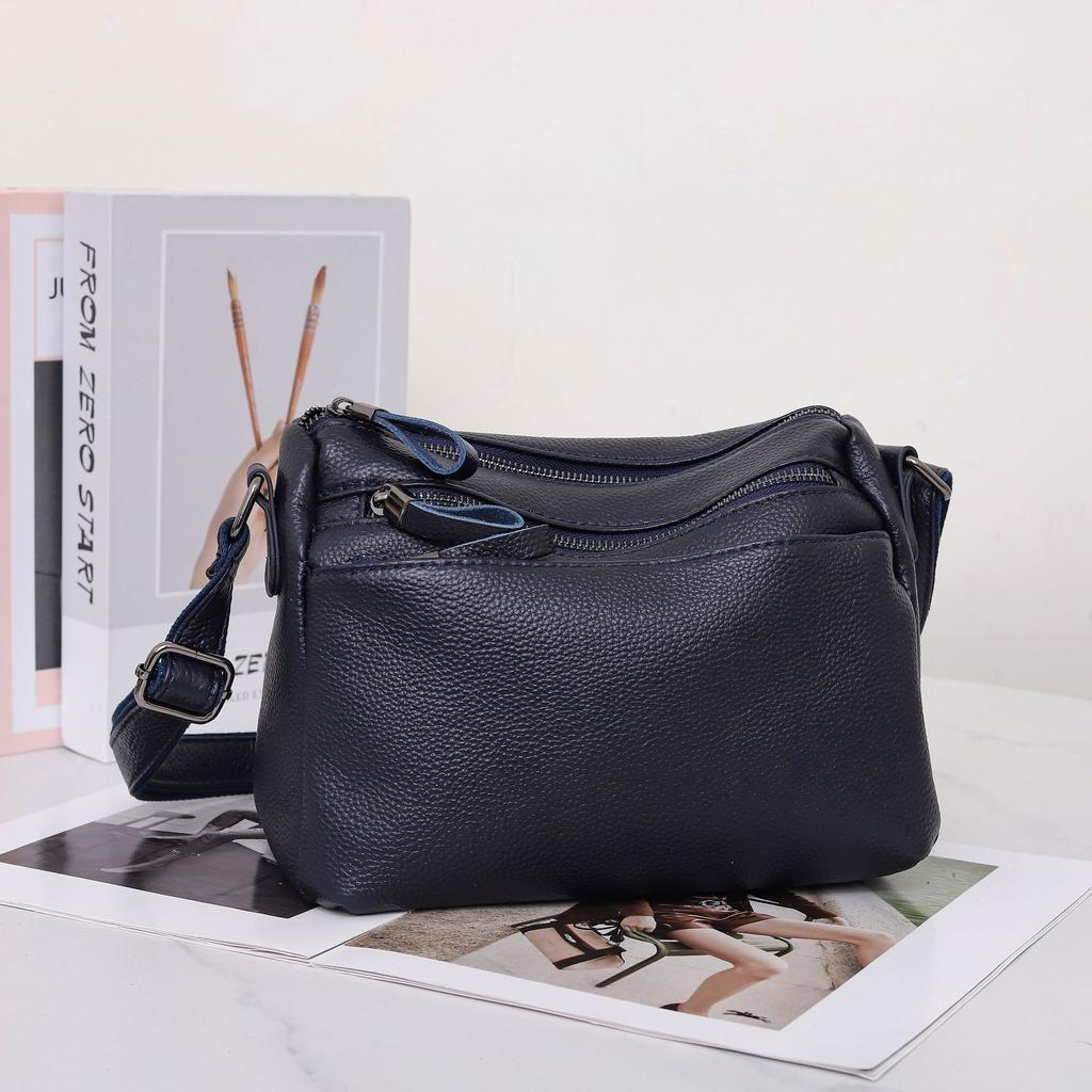 Cowhide Women Single Shoulder Crossbody Simple Multi-compartment Dumpling Bag Large Capacity Aunt Mother Bag Crossbody