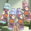 1PC Ghost Pumpkin Purple Pattern 750ml Color Plastic Sports Water Bottle Leakproof Flip Straw Lid Suitable for Sports Office Home Use