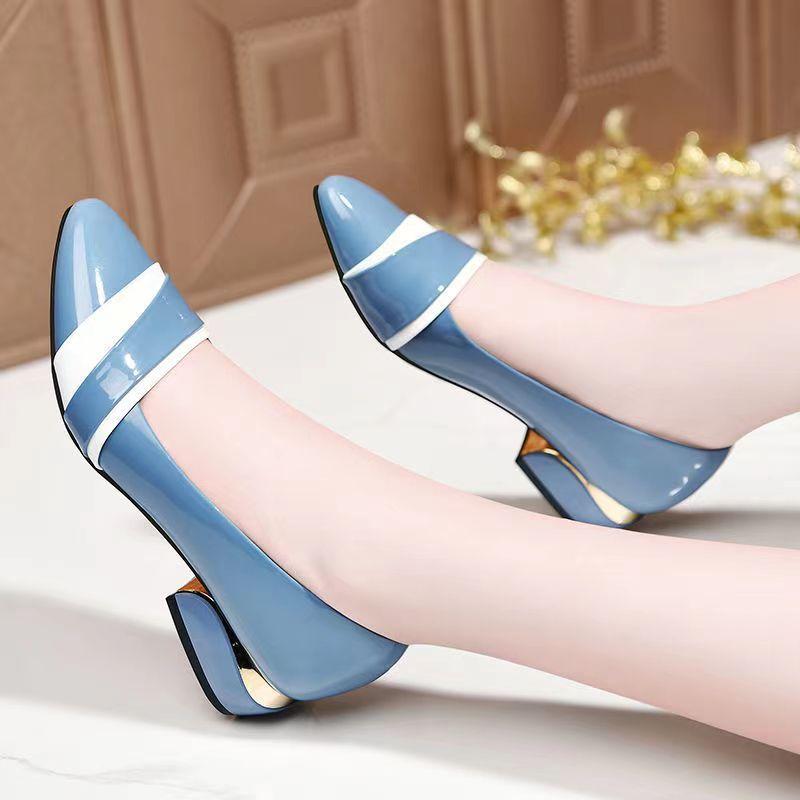 Fashion Woman Pumps Office Shoes For Women Pointed Toe Square Heels Low Heel Elegant Normal Leather Casual Stylish With Premium A