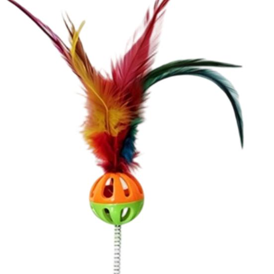 Funny Cat Stick with Suction Cup, Spring Rod Interactive Cat Feather Toy with Bell, Colorful Feather Teaser Toy for Indoor Cats And Kittens