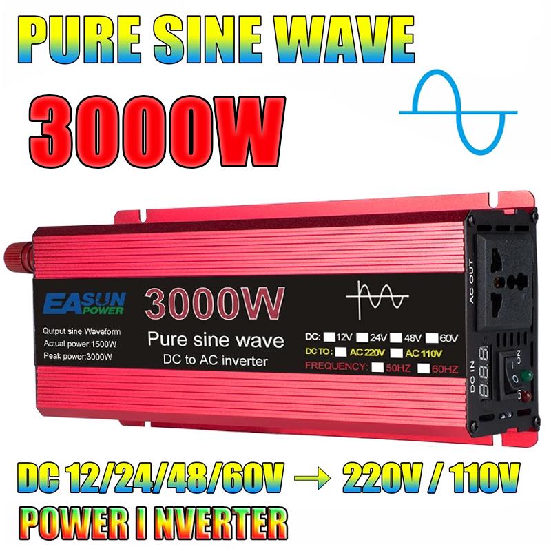 Pure Sine Wave Inverter 1000W 1600W 2200W 3000W Voltage DC 12V 24V To AC 220V Transformer Power Converter Solar Inverter