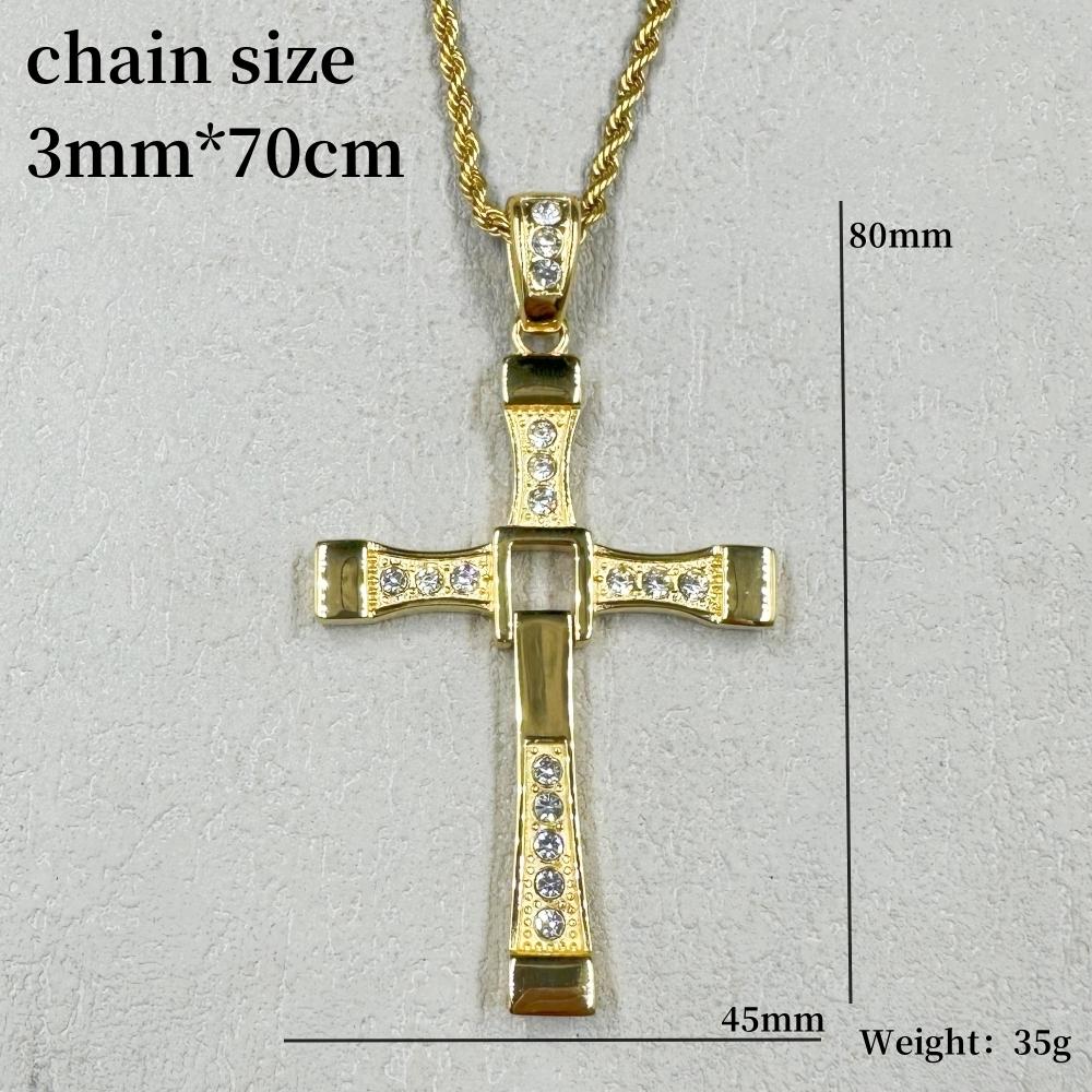 HIP hop Men/Women Cross Pendant Necklace with rhinestone Gold Color 316L Stainless Steel Necklace Popular