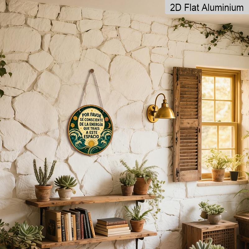 2D Flat, 1pc 7.87x7.87 Inch 2D Flat Round Aluminum Sign, "Energy" Vintage Aluminum Plaque, Home Decor Sign, Suitable for Decorating Living Rooms
