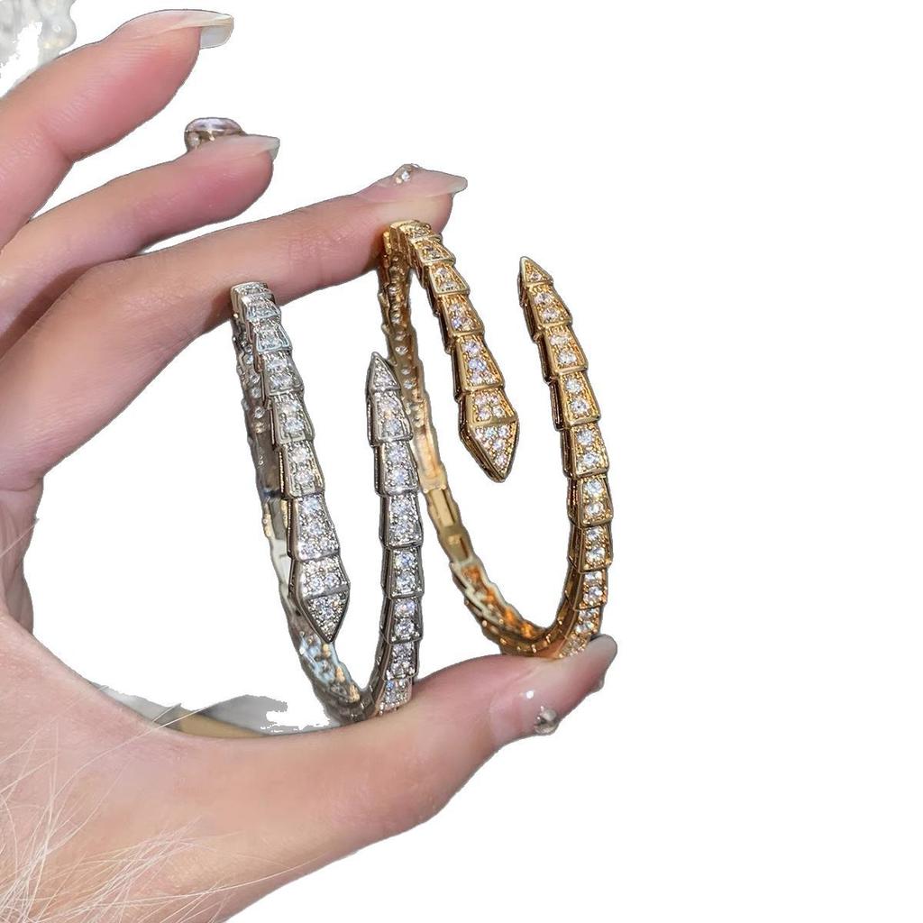 European and American Zircon Snake Bracelet Women's Niche Design Plated 18k Snake Bone Opening Bracelet Fashion Bracelet