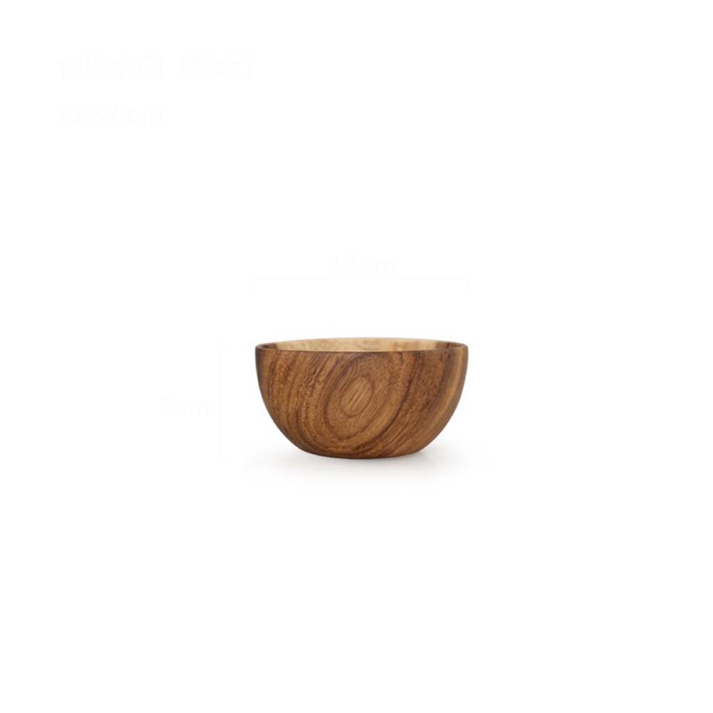 Saladier en Bois Naturel Fait Main Classique Grand Rond en Bois d'Acacia Salade Soupe Bol à Dîner Assiettes Ustensiles de Cuisine en Bois Premium