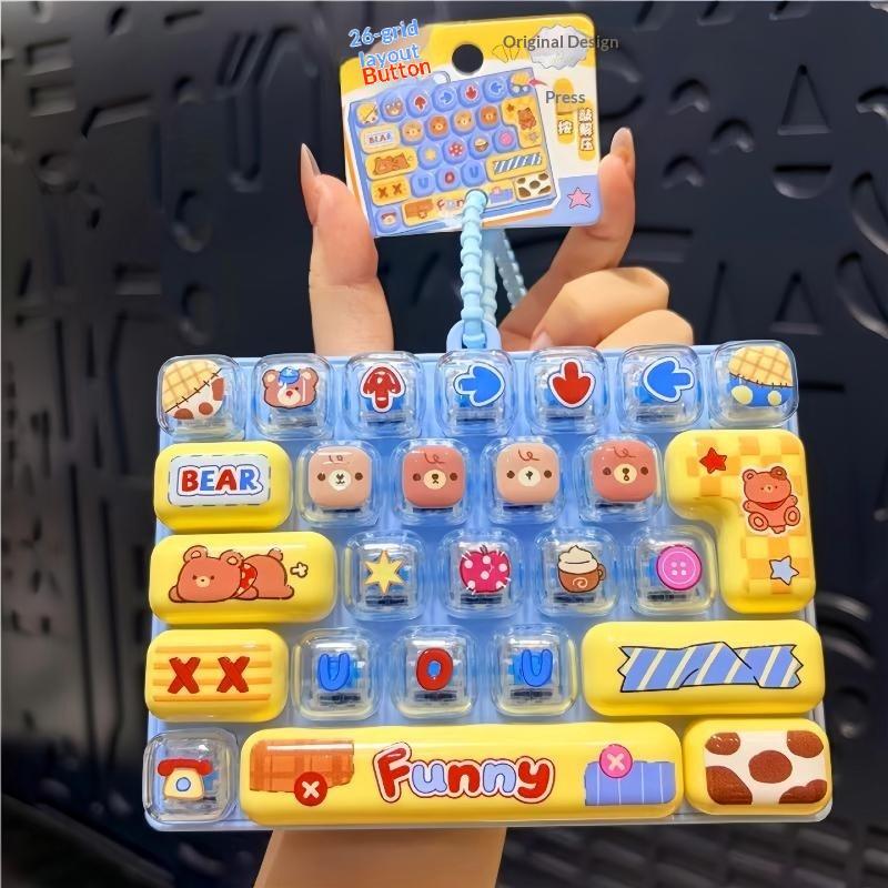 26 Grids Cute Mini Keyboard Keychain Stress Relief Toy Soft Fidget Toy for Desktop Decor Anxiety Relief for Adults Kids