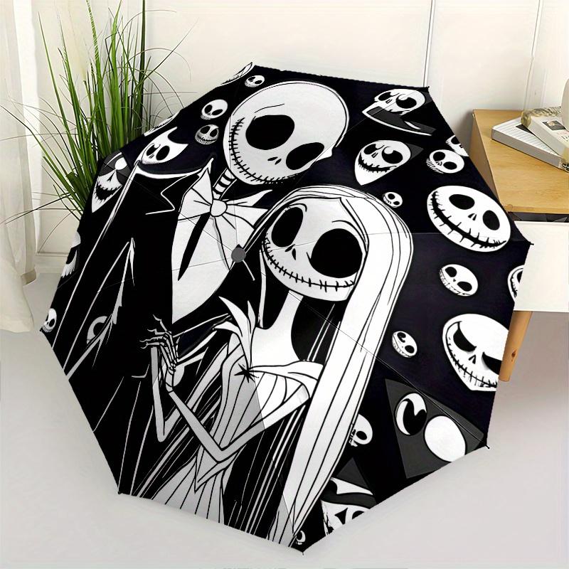 1 Auto Open Jack Skellington, Sally Themed Colorful 8-rib Portable Umbrella for Men and Women, A Compact Commuting Companion Suitable for Da