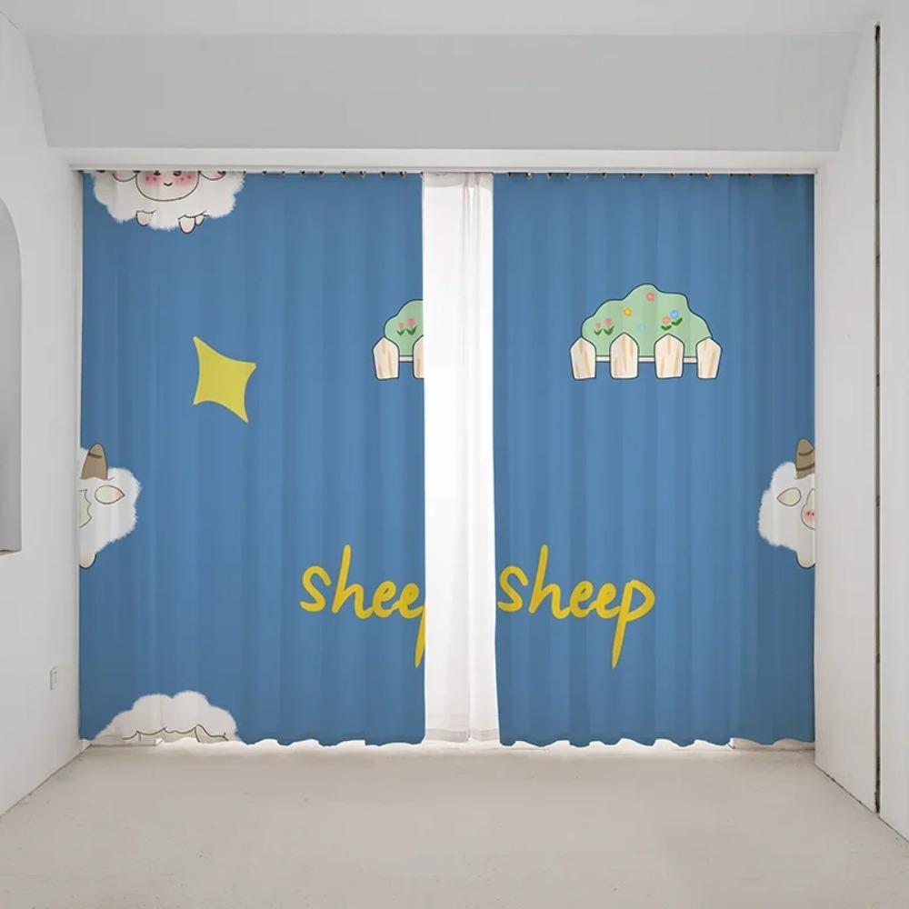 Cartoon Pink Strawberry Cute Bunny Puppy Kitten Print High Shading Curtain Bedroom Living Room Blinds Curtain New Beauty Pattern