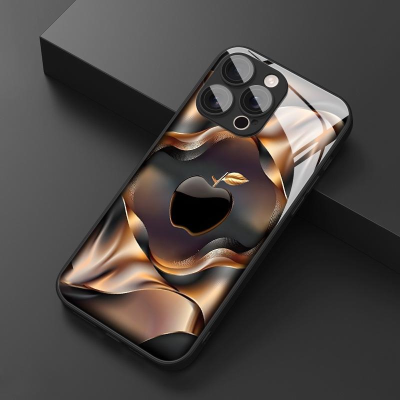 Schwarz Gold Mit Apfelmuster Glasmaterial Handyhülle Für iPhone 17 16 15 14 Pro Max 13 12 11 16E 17Air 7 Plus XR XS X Hülle