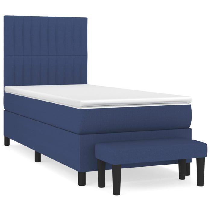 Exclusive House - Slatted Bed Base with Mattress Blue 80x200 Cm Fabric