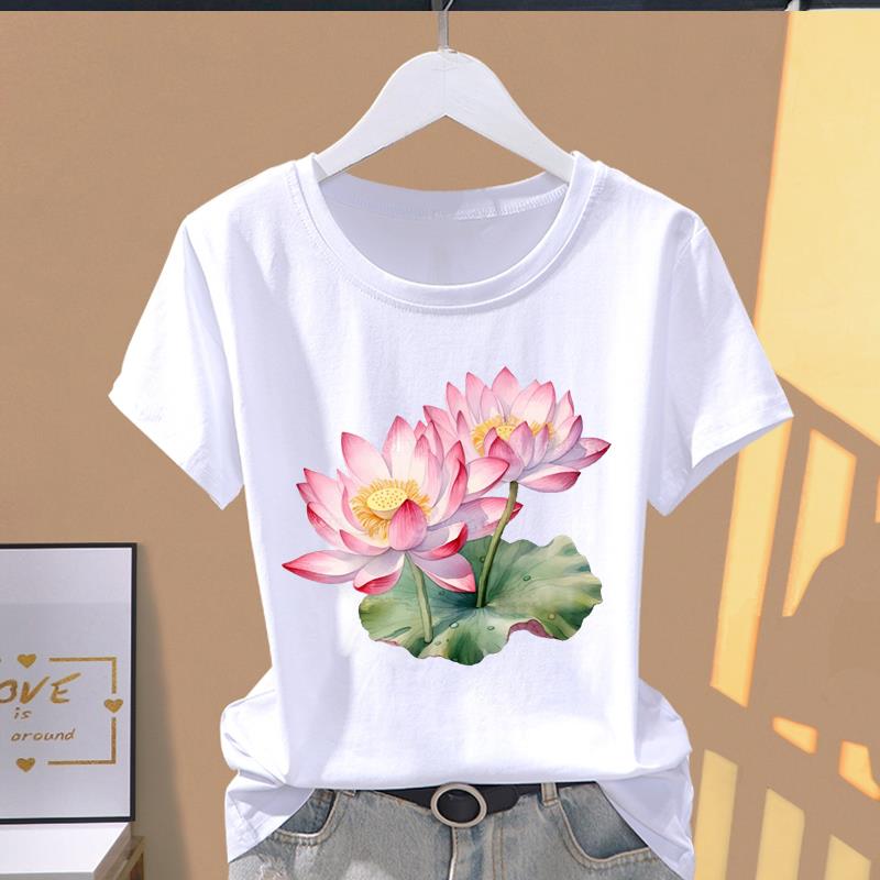 (Asian Size) Flower Trend Style 90s Cute Graphic Tee T Shirt Clothing Lady Casual Fashion Print Female Casual Women's Top Short Sleeve T-shirts