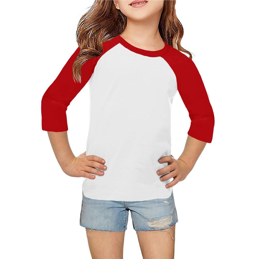 Tops For Youth Girls 4-16 Years Round Neck 3/4 Sleeves T-Shirts Trendy Tops Outfit Tees