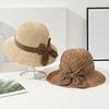 Chapeau Bob Tressé à la Main en Paille Naturelle Respirant à Large Bord Protection Solaire Pliable Portable Chapeau de Voyage avec Nœud
