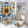 Bathroom Curtain And Rug Set, Sunflower Pattern Printed On Shower Curtain And Bath Mat Set, Designed For Farmhouse Contemporary
