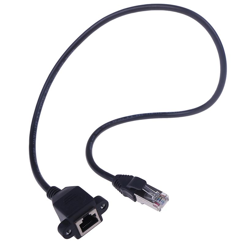 1Pc Rj45 Male To Female Screw Panel Mount Ethernet Lan Network Extension Cable