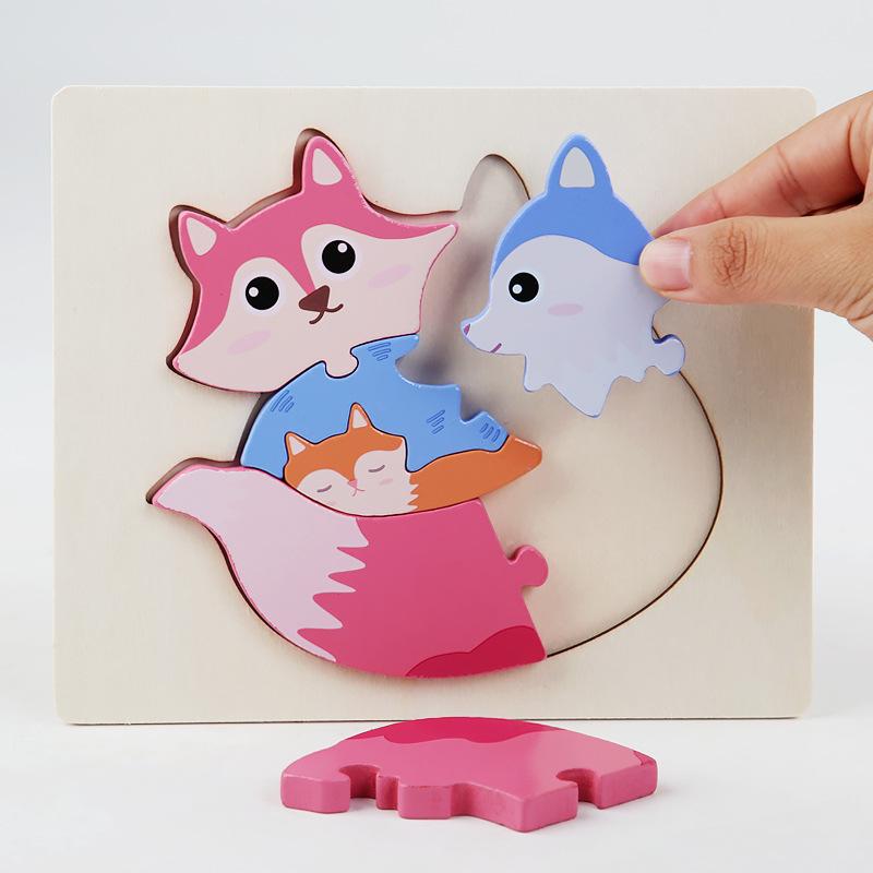 Children's Wooden Toys Parent-child Interactive Puzzle Baby Early Education Puzzle Three-dimensional Building Blocks Children's Cartoon Animal Puzzle