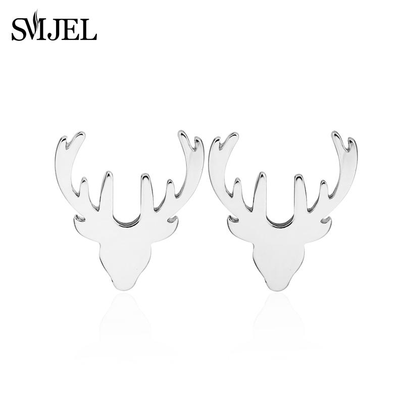 SMJEL Minimalistische Zilverkleurige Hertenhoorn Oorbellen Dames Kerst Sieraden Leuke Eland Gewei Oorknopjes Unieke Tak Oorbellen