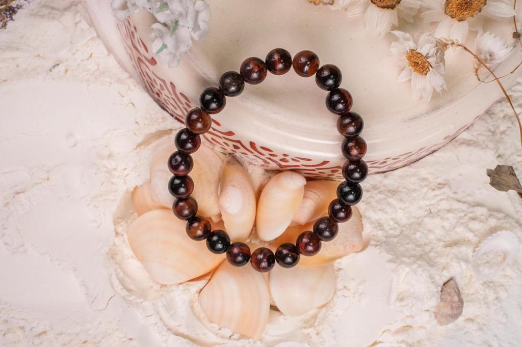 Rotes Tigerauge Armband | Selbstvertrauen Motivation & Erdung | Polierte Perlen | Unisex Wellness Schmuck | Stilvolles Energie Schmuckstück Geschenk