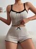 Women's Elastic Pajama Set: Lace Trim Camisole & Ribbed Knit Fleece Shorts