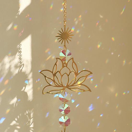 Lotus Sun Catcher Prism Hanging Decoration Rainbow Maker Window Suncatcher with Water Drop Pendant for Balcony Bedroom