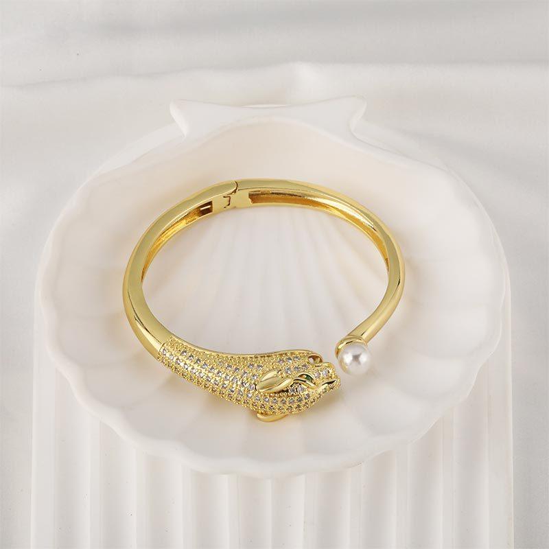 New Snake-shaped Bracelet Set with Zircon Pearls Cute Open Hand Bracelet