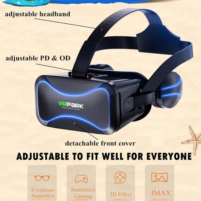 3D VR Glasses Virtual Reality Headset Bass Stereo Surround Headphone Games Movie VR Headset Wide Angle for  4.5-6.7 Inches Smartphones  Remote Gamepad