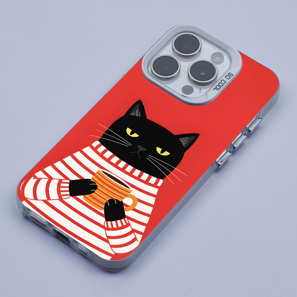 Cute Coffee Cat White Translucent Mobile Phone Case for iPhone 17 16 15 14 13 12 11 X XR XS Air Pro Max Plus Colorful Cover