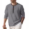 Fashion Henry Collar T-shirt for Men 95% Linen Long Sleeve Top Autumn Loose Leisure Splicing Tshirts Mens Clothing