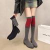 Sockenstiefel Damen Neu Frühling und Herbst Winter Elastisch Langbein Über Knie Dicker Absatz Dünn Gestrickt